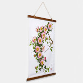 ヴィンテージ日本のさくらんぼ、ピンク、金ゴールド 吊り下げ型タペストリー (傾斜あり)