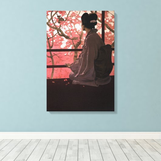 ヴィンテージ日本のとさくらんぼの花 キャンバスプリント (インサイチュ (ウッドフロア))