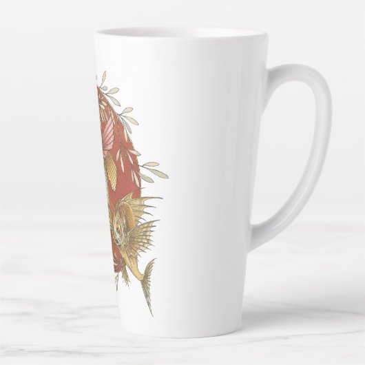 ヴィンテージ日本のと竹の飛んでいるのアート カフェラテマグ (右)