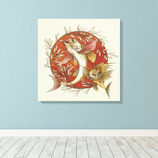 ヴィンテージ日本のと竹の飛んでいるのアート キャンバスプリント (インサイチュ (ウッドフロア))