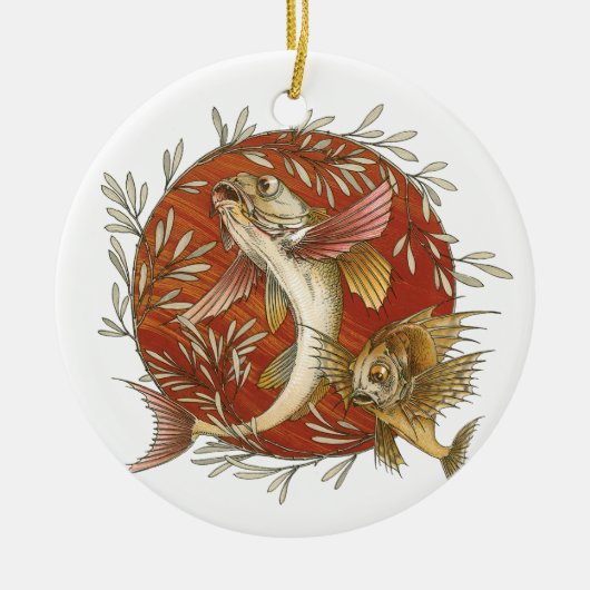 ヴィンテージ日本のと竹の飛んでいるのアート セラミックオーナメント (正面)