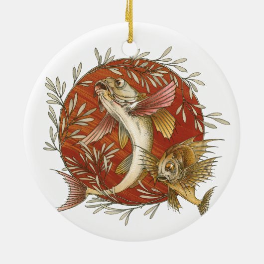 ヴィンテージ日本のと竹の飛んでいるのアート セラミックオーナメント (裏面)