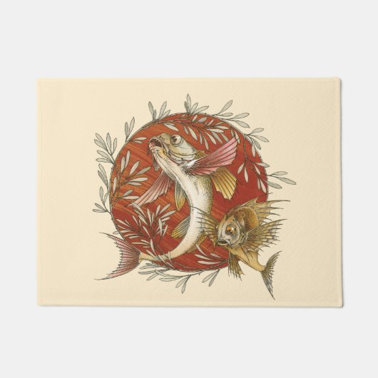 ヴィンテージ日本のと竹の飛んでいるのアート ドアマット (正面)