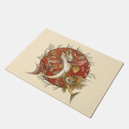 ヴィンテージ日本のと竹の飛んでいるのアート ドアマット (アングル)