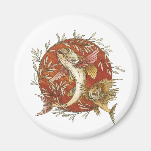 ヴィンテージ日本のと竹の飛んでいるのアート マグネット (正面)