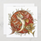 ヴィンテージ日本のと竹の飛んでいるのアート 招待状 (正面/裏面)