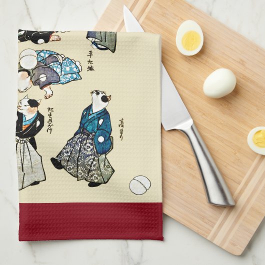 ヴィンテージ日本のな猫の曲芸師のUkiyo-eの芸術 キッチンタオル (四つ折り)