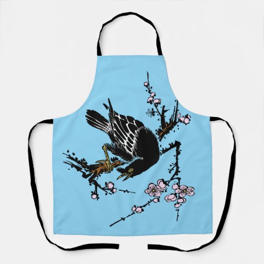 ヴィンテージ日本ののカラスとさくらんぼ エプロン (正面)