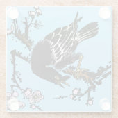 ヴィンテージ日本ののカラスとさくらんぼ ガラスコースター (裏面)