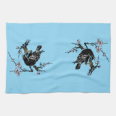 ヴィンテージ日本ののカラスとさくらんぼ キッチンタオル (横)