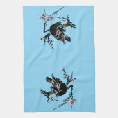 ヴィンテージ日本ののカラスとさくらんぼ キッチンタオル (縦)