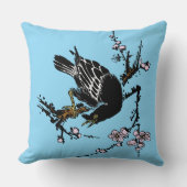 ヴィンテージ日本ののカラスとさくらんぼ クッション (正面)