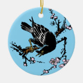 ヴィンテージ日本ののカラスとさくらんぼ セラミックオーナメント (正面)