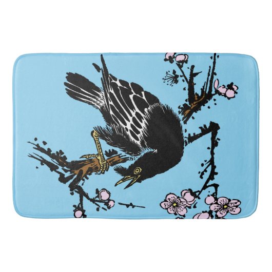 ヴィンテージ日本ののカラスとさくらんぼ バスマット (正面)
