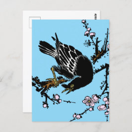 ヴィンテージ日本ののカラスとさくらんぼ ポストカード