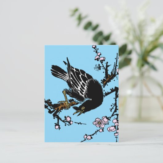 ヴィンテージ日本ののカラスとさくらんぼ ポストカード (スタンド正面)