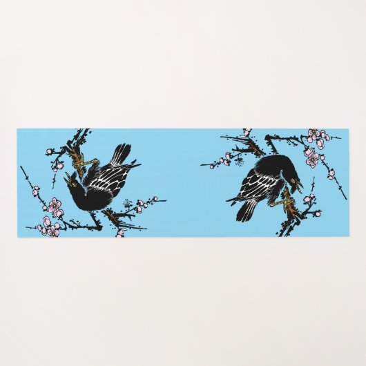 ヴィンテージ日本ののカラスとさくらんぼ ヨガマット (裏面(横))