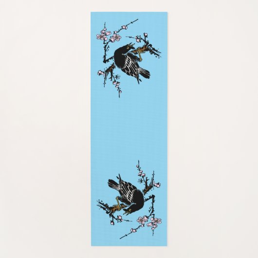 ヴィンテージ日本ののカラスとさくらんぼ ヨガマット (正面)