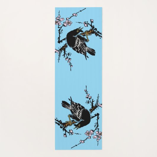 ヴィンテージ日本ののカラスとさくらんぼ ヨガマット (裏面)