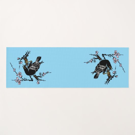 ヴィンテージ日本ののカラスとさくらんぼ ヨガマット (正面(横))