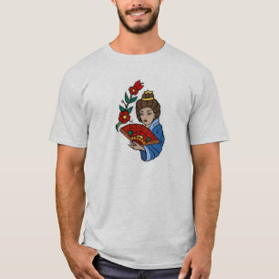 ヴィンテージ日本のの扇と花の刺青 Tシャツ