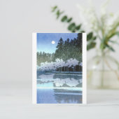 ヴィンテージ日本のの木々が水上の木版画 ポストカード (スタンド正面)