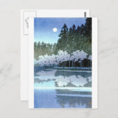 ヴィンテージ日本のの木々が水上の木版画 ポストカード (正面/裏面)