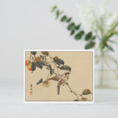 ヴィンテージ日本のの木に生える鳥 ポストカード (スタンド正面)