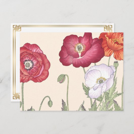 ヴィンテージ日本のの浮世絵のケシの花 ポストカード (正面/裏面)