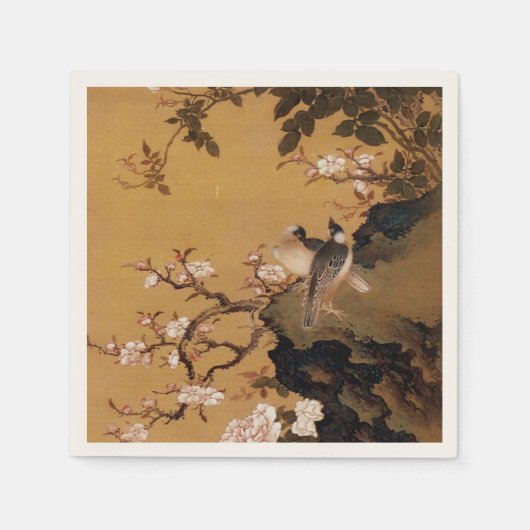 ヴィンテージ日本のの絵を描2羽の鳥 スタンダードカクテルナプキン (正面)