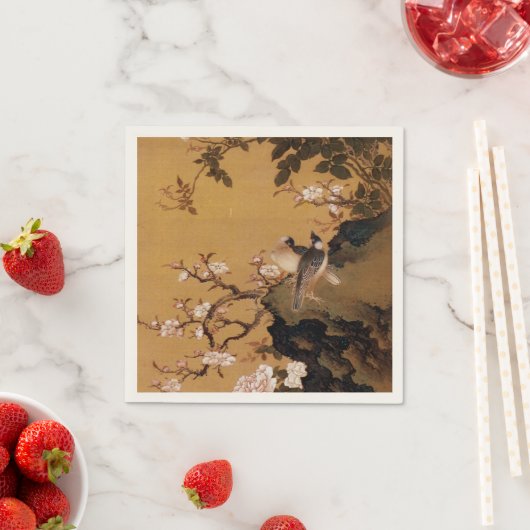 ヴィンテージ日本のの絵を描2羽の鳥 スタンダードカクテルナプキン (インサイチュ)