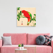 ヴィンテージ日本のの絵画オウム、赤、緑 キャンバスプリント (インサイチュ (リビング))