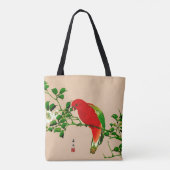 ヴィンテージ日本のの絵画オウム、赤、緑 トートバッグ (裏面)