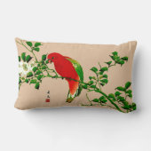 ヴィンテージ日本のの絵画オウム、赤、緑 ランバークッション (裏面)