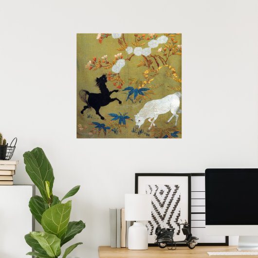 ヴィンテージ日本のの花とさくらんぼ ポスター (ホームオフィス)