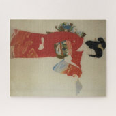 ヴィンテージ日本のの赤い着物の女性 ジグソーパズル (横)