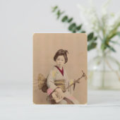 ヴィンテージ日本のの遊芸者の三味線 ポストカード (スタンド正面)