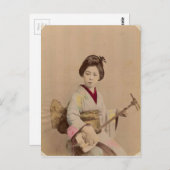 ヴィンテージ日本のの遊芸者の三味線 ポストカード (正面/裏面)