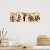 ヴィンテージ日本のアクター5パネルウッドブロック ポスター (キッチン)