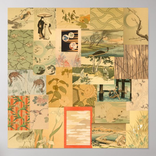 ヴィンテージ日本のアジアンアートコラージウォールデコール ポスター (正面)