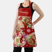 ヴィンテージ日本のアジア赤フローラアートパターン エプロン (インサイチュ)