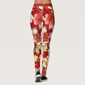 ヴィンテージ日本のアジア赤フローラアートパターン レギンス (裏面)