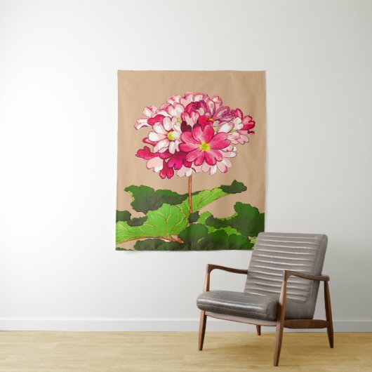 ヴィンテージ日本のアジサイ。ピンクと緑 タペストリー (インサイチュ)