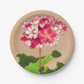 ヴィンテージ日本のアジサイ。ピンクと緑 ペーパープレート (正面)