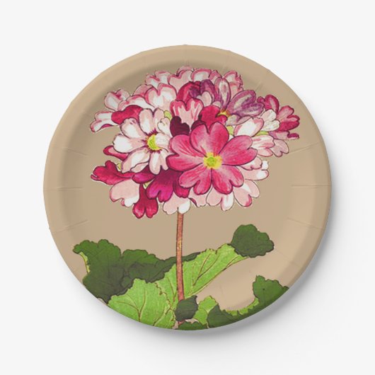 ヴィンテージ日本のアジサイ。ピンクと緑 ペーパープレート (正面)