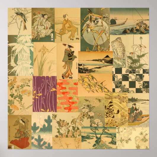 ヴィンテージ日本のアートコラージュの壁パターン ポスター (正面)
