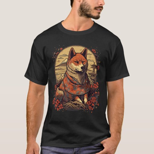 ヴィンテージ日本のアートサムライ柴犬犬 Tシャツ (正面)