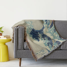 ヴィンテージ日本のアート、素晴らし北斎の波 スローブランケット