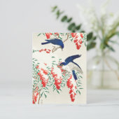 ヴィンテージ日本のウッドブロックアートプリントバード ポストカード (スタンド正面)