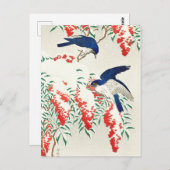 ヴィンテージ日本のウッドブロックアートプリントバード ポストカード (正面/裏面)